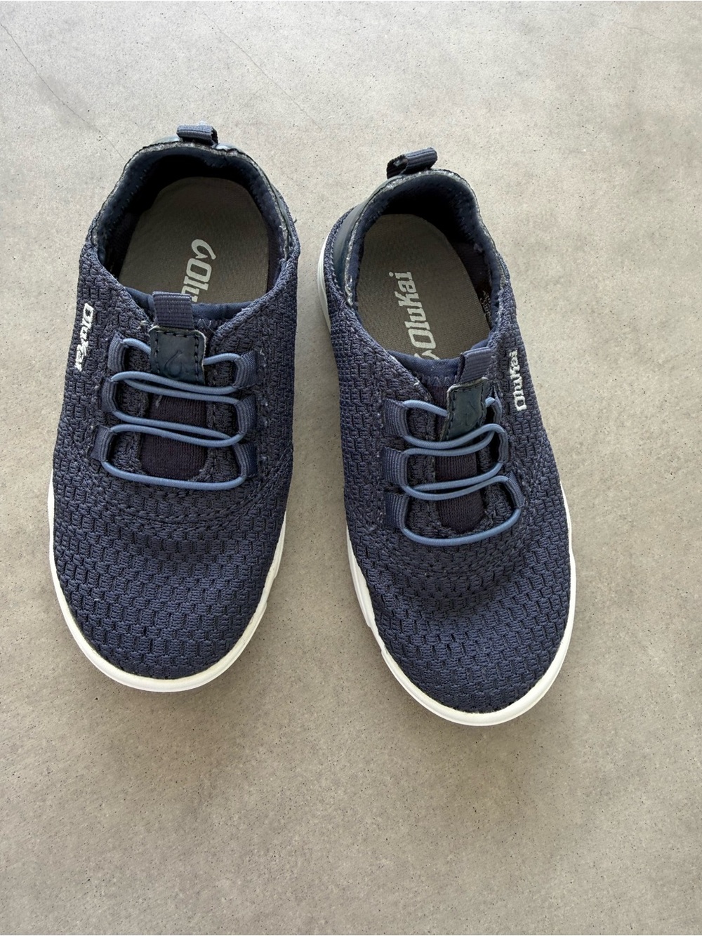OluKai Navy Knit Slip-On Kids Sneakers with White Soles